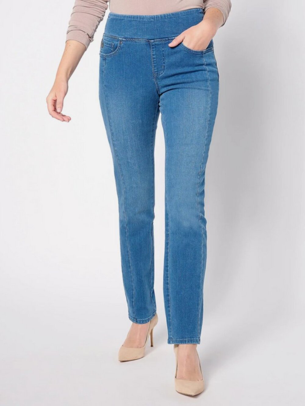 Belle Kim Gravel TripleLuxe Denim Forward Seam Jeans Medium Wash Tall 26